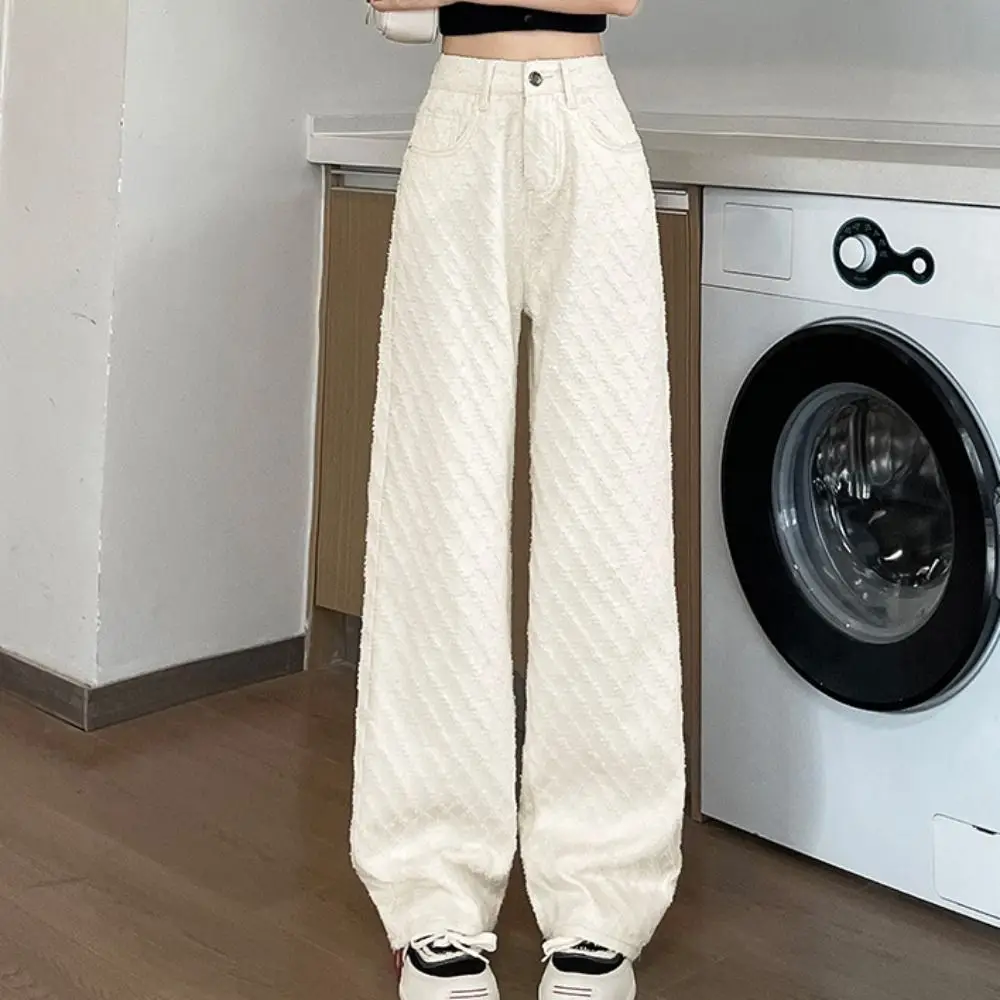 بسيطة شبكة الدينيم الجينز مستقيم الساق فضفاض كاوبوي السراويل الكورية جينز غير رسمي النساء Y2k الطرف