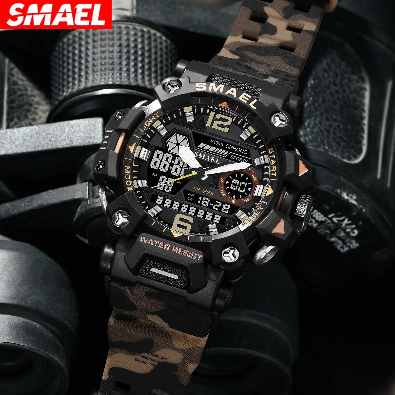 New SMAEL Watch for Men\'s Digital-Analog Dual Display Watches Stylish Multifunctional 5ATM Waterproof Sports Watches