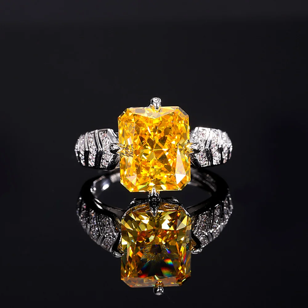 Charms Iced Cut 10*12MM Amethyst Topaz Tourmaline Rings for Women Gemstone Lab Diamond Wedding Ring Cocktail Party Fine Jewelry