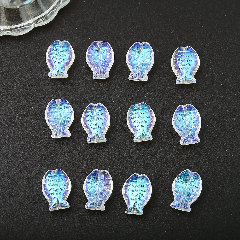 20PC 10x14mm Glass Beads Loose Fish Shaped Perforated Blue Color Glass Bead for Jewelry Making DIY Bracelet Necklace Accessories