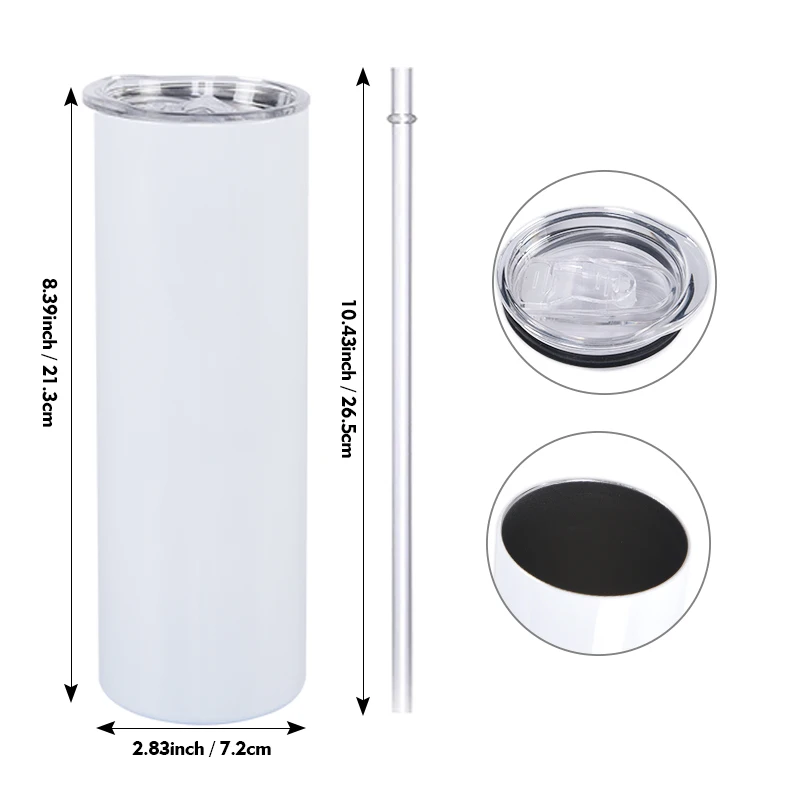 USA Warehouse Double Wall 20 oz Stainless Steel Vacuum Insulated 20oz Skinny Straight Sublimation Blanks Coffee Cup Mug Tumbler