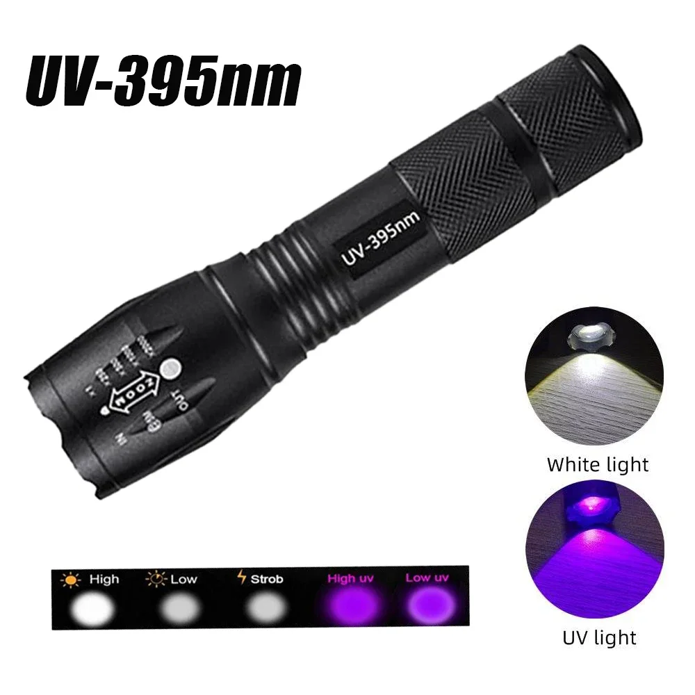 2in1 LED UV Flashlight Ultraviolet 395nm Zoom Flashlight Lantern Ultraviolet Curing Cat  Pet Scorpion Money Check Lighting Lamp