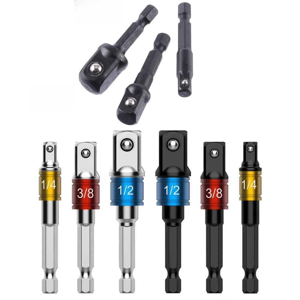 3Pcs Impact Socket Adapter 1/4 3/8 1/2 Inch Nut Driver Sockets Hex Shank Extension For Screwdriver Handle Tool