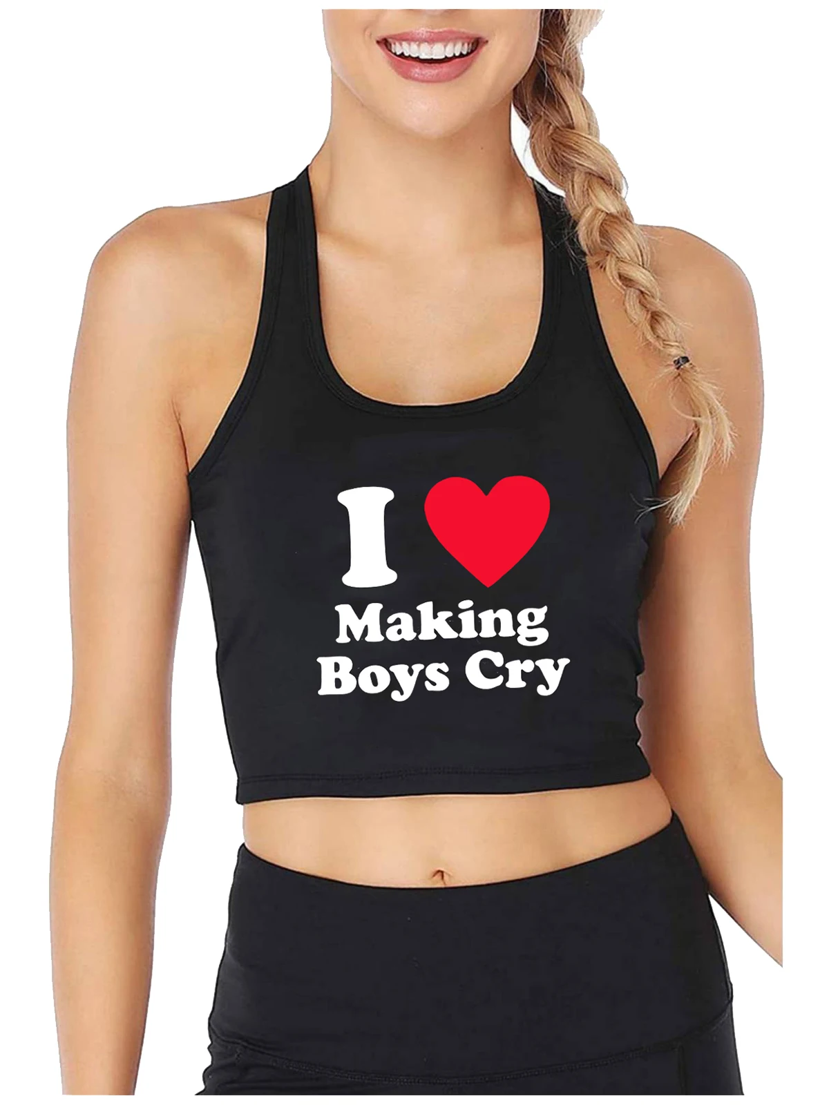 

I Love Making Boys Cry Design Heart Graphical Sexy Slim Crop Top Customizable Funny Feminist Tank Tops Hottie Naughty Camisole