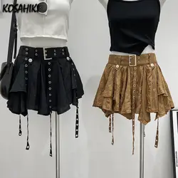 Vintage Irregular Pleated Solid Grunge Women Mini Skirts Summer Sweet Streetwear Skirt Y2k Aesthetic Sexy Faldas Mujer Moda 2024