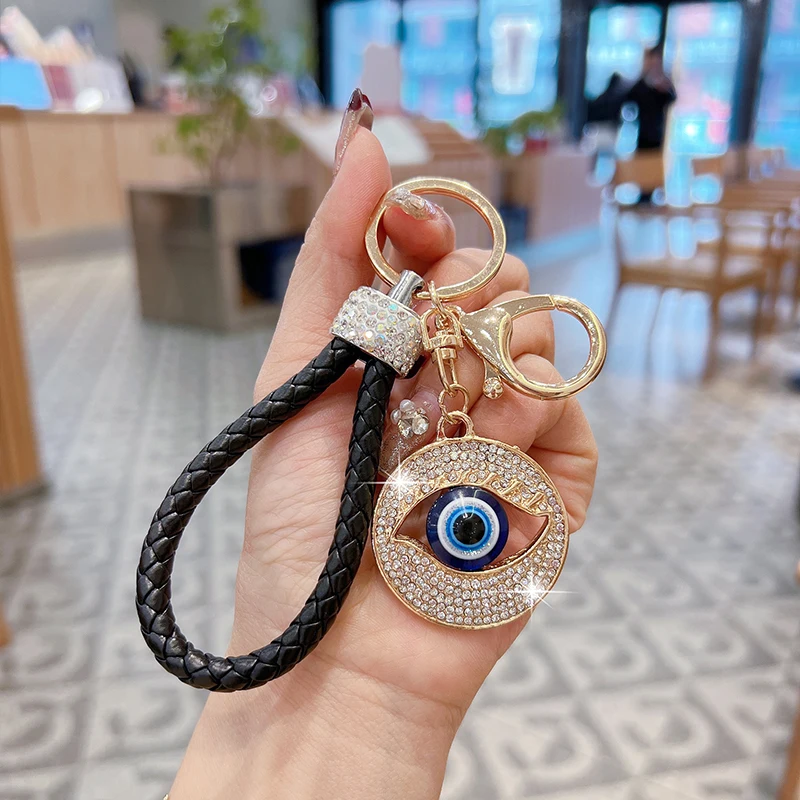 LLavero de coche creativo de ojo de demonio, colgante de bolsa de ojo azul personalizado, accesorios de llavero de cuerda trenzada hecha a mano
