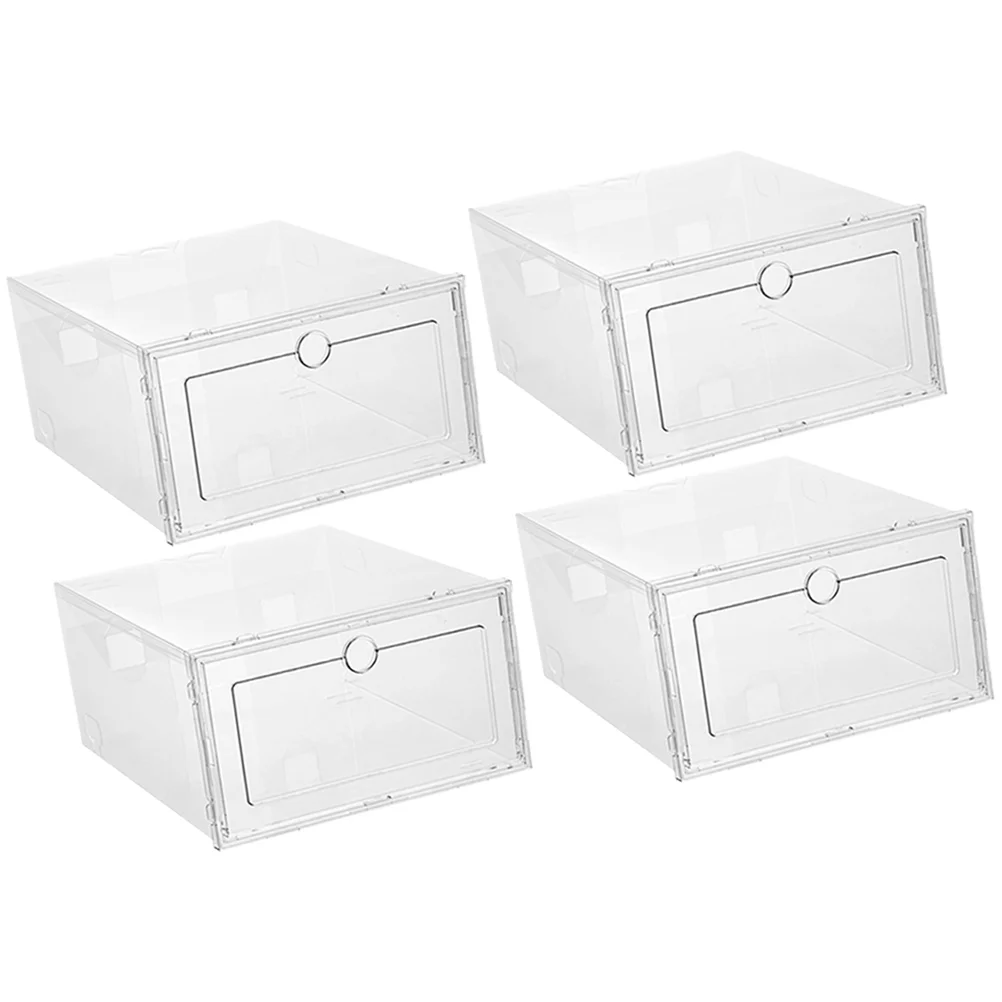 4 Pcs Drawer Type Shoe Box Organizer with Lid Display Case Cover Stackable Storage Pp Boxes