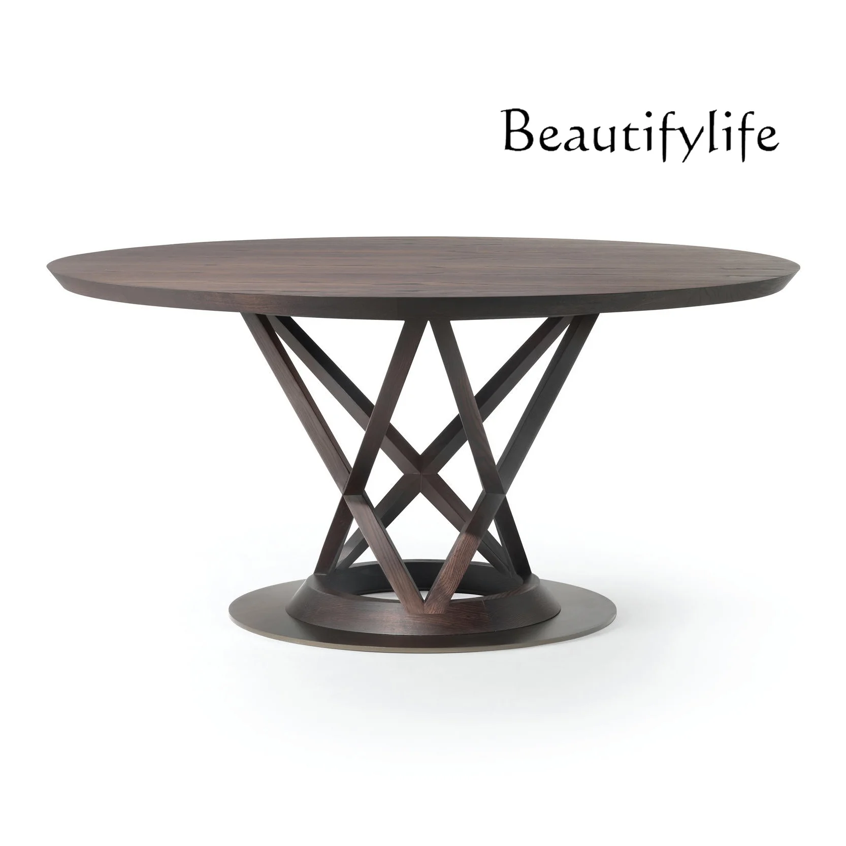 Modern Retro Silent Style Creative round Solid Wood Table Nordic Simple Light Luxury Multi-Person Dining Table