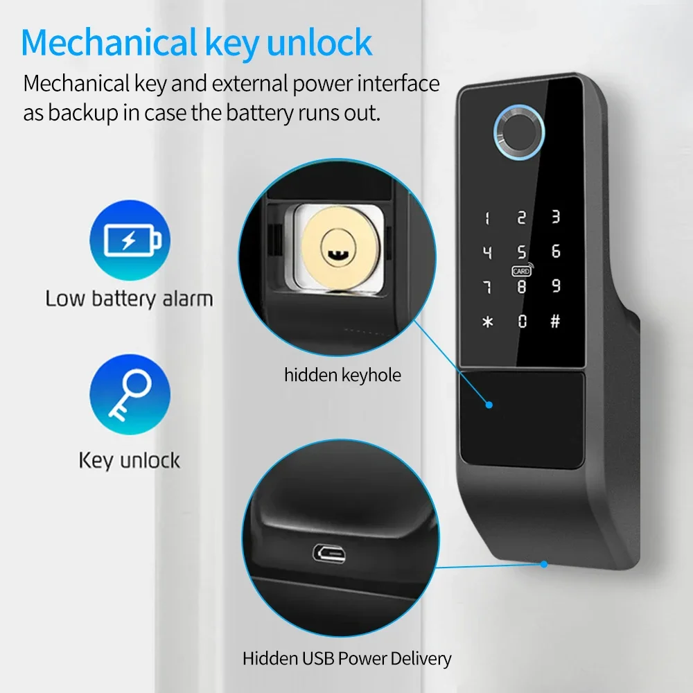 Imagem -04 - Tuya Waterproof Electronic Door Lock Ttlock Wi-fi Bluetooth Impressão Digital Rim Lock Código Digital Cartão Segurança em Casa