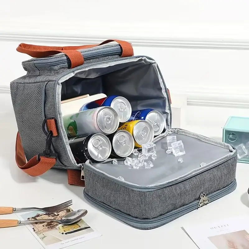 1pc Insulated Lunch Bag, Large Capacity Double-layer Insulated Tote Bag, Suitable For Picnics, School And Work.