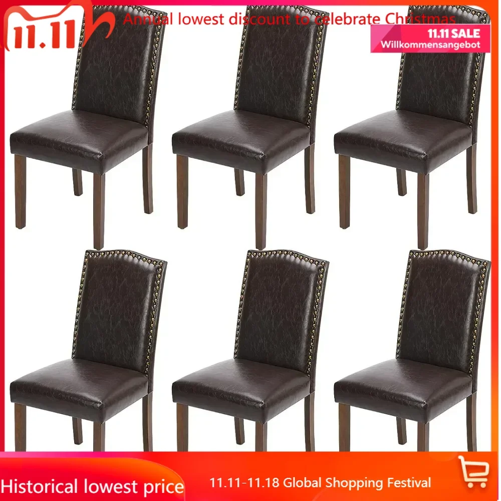 

Upholstered Dining Chairs Set of 6, Modern Upholstered Leather Dining Room Chair with Nailhead Trim and Wood Legs