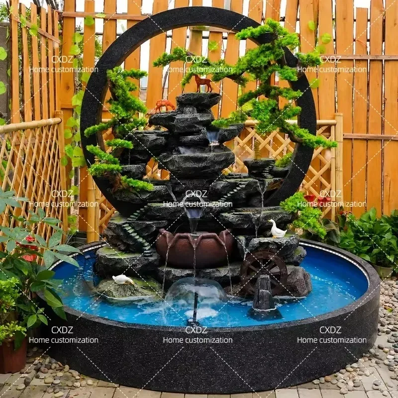 Large Double Sided Rockery Water Fountain Curtain Wall Screen Outdoor Courtyard Fish Pond Waterfall Landscaping Feng Shui