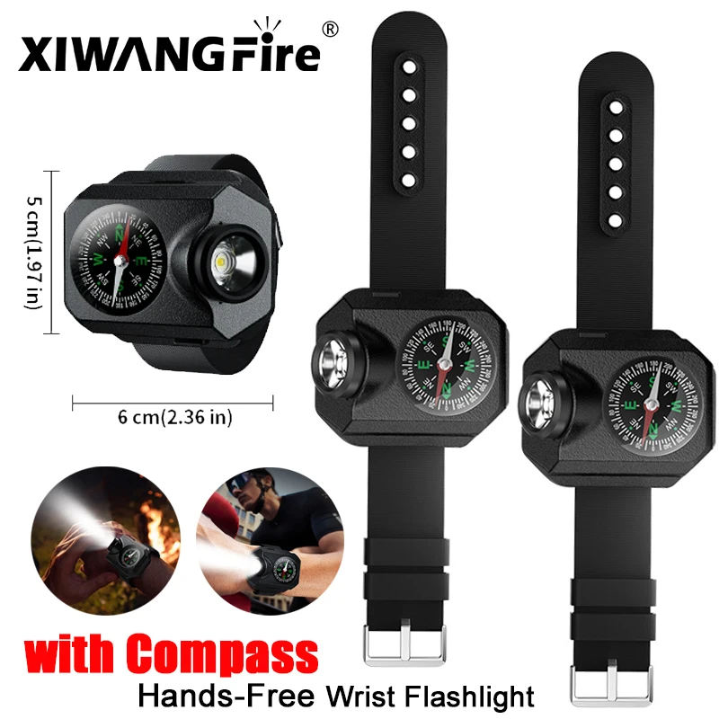 LED Tactical Wrist Watch Flashlight Rechargeable Waterproof Wrist Torch with Compass for Night Running Cycling Camping Fishing