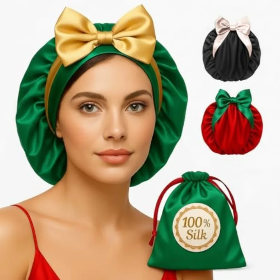 

Шелковый боннет из 100% тутового шелка для сна для женщин с кудрявыми волосами, альтернатива двухслойному атласному боннету с завязками