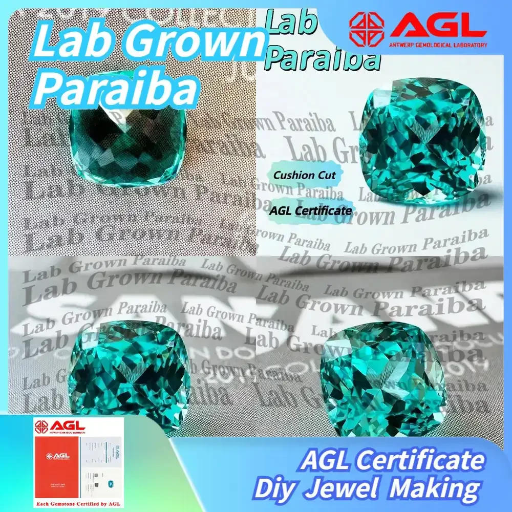 

Lab Grown Paraiba Gemstone for DIY Jewelry Making Cushion Cut Inlay Ring Necklace AGL Certified Lab Created Paraiba