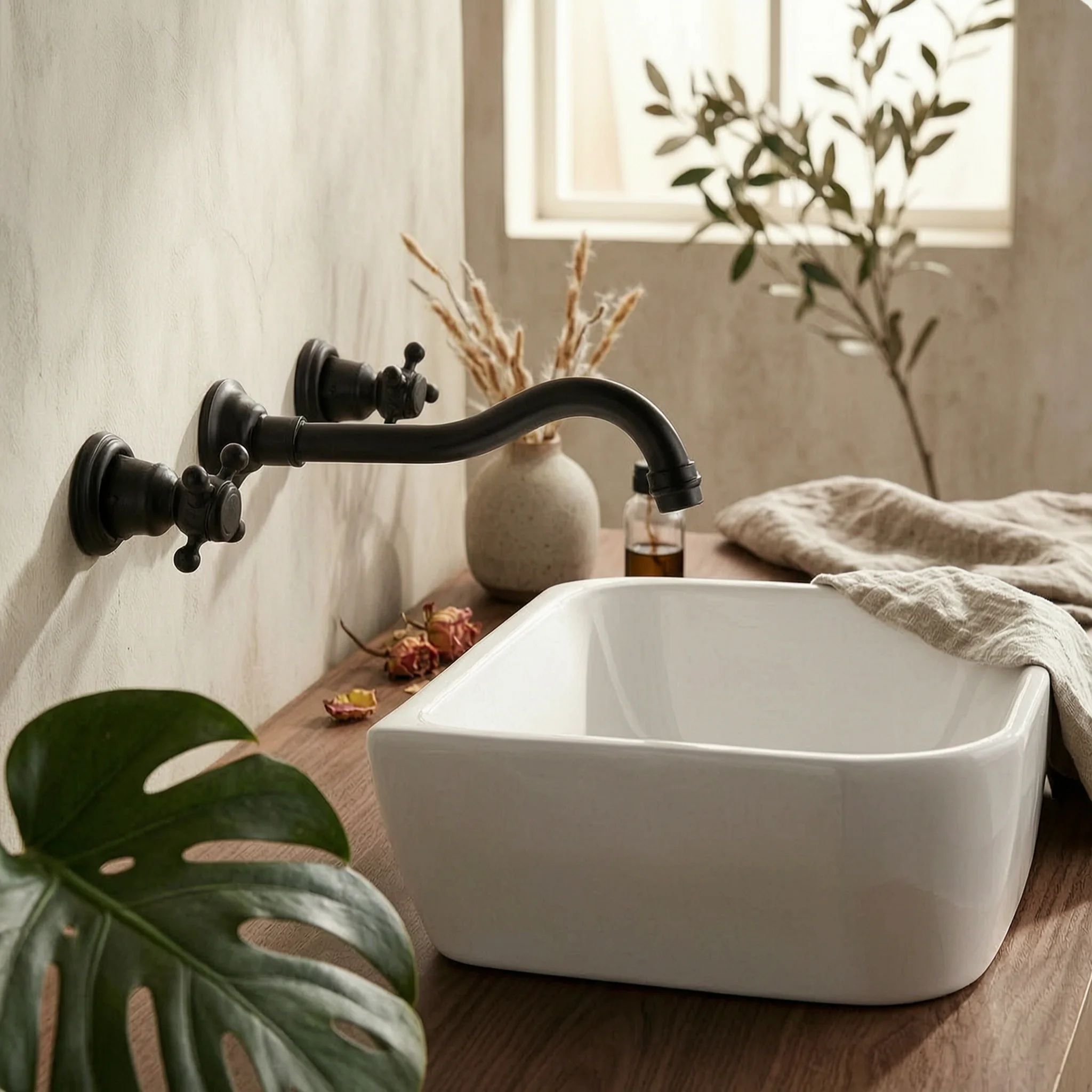 Concealed Basin Faucet Brass Wall-Mounted Faucet Tap Corrosion-Resistant Polished for Renovators, Bathroom, Powder Room