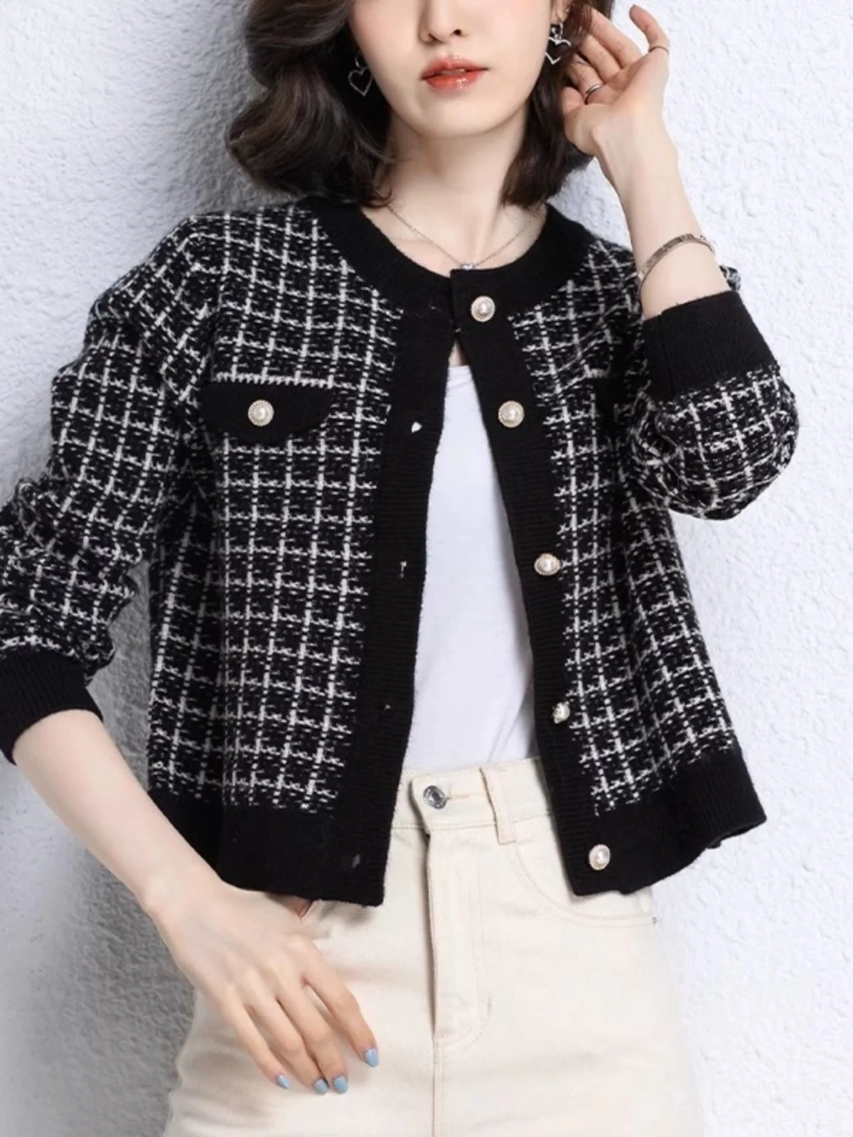 Style Knitted Short Coat High Waist Women's Fashion Autumn Sweater Cardigan Korean Loose Fit Long Sleeve Button up