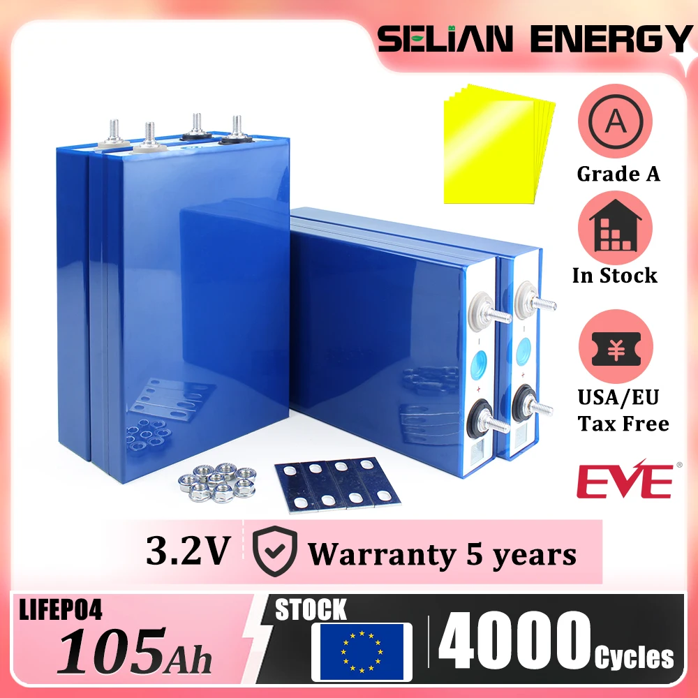 EU Stock EVE LF105A Lifepo4 Grade A Rechargeable Batteries 8000+ Cycles 3.2V Lithium ion Phosphate Battery Cells for DIY Solar