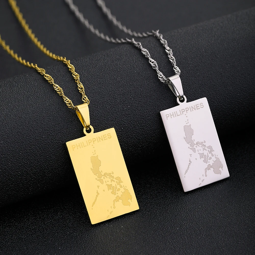 Fashion Philippines Map Pendant Necklaces Women Girls Gold Color Stainless Steel Philippine Party Anniversar Jewelry Gifts