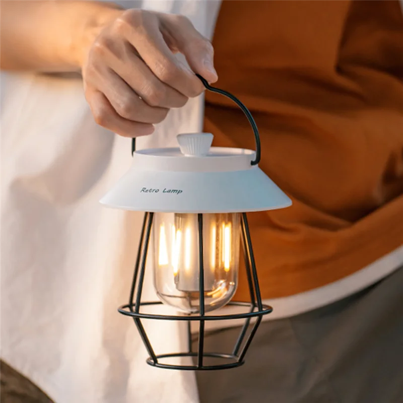 

DEN-gPortable Retro Camping Lantern Rechargeable Metal Handle Flashlight Vintage Light Outdoor Hanging Tent Light