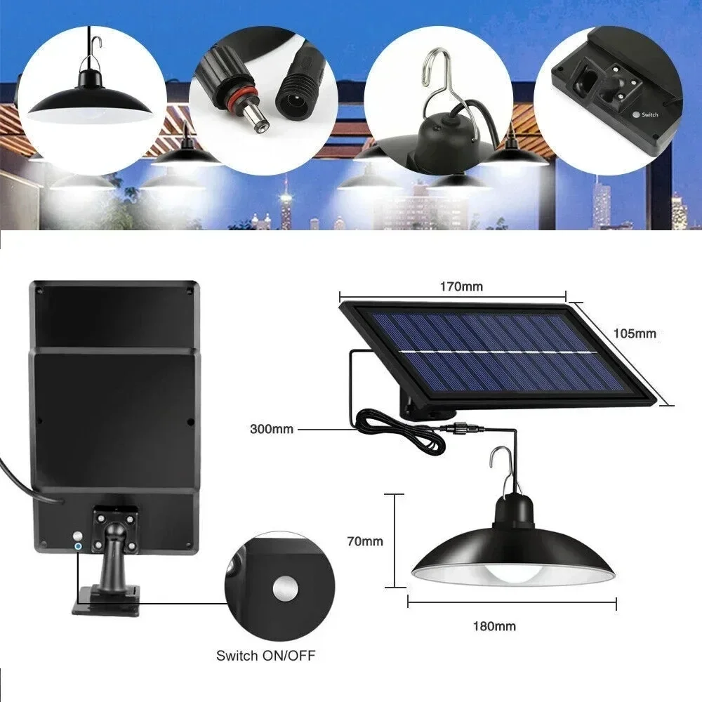 Double Head Solar Pendant Light Outdoor Indoor Split Solar Shed Lights Remote Timer 3M Power Cord Courtyard Garden LED Spotlight