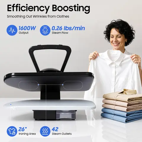 1600W Intelligent Steam Press Iron Machine, 26in Large Ironing Area Electric Clothes Iron Press, 5 Fabric Modes Fabric Ironing Press With Touch Screen AI Voice And 1L Water Tank, 90 Mins Continuous Steam Overheat Protection For Clothing Shop, Home Use