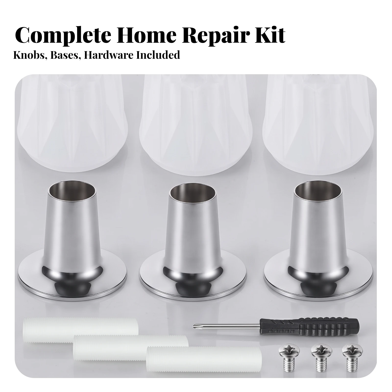 3 Pieces Acrylic Shower Knob with Flange Universal Compatibility Shower Knob Replacement Kit 12-Tooth Valve Handle Hot and Cold