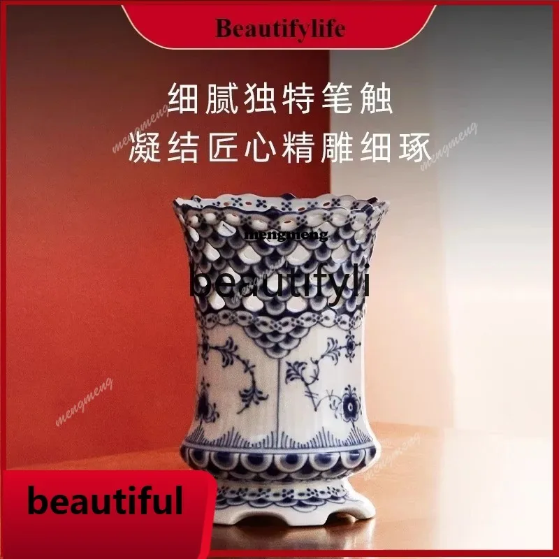 Full Lace Hand Painted Flower Vase Living Room Home Decoration OrnamentsX