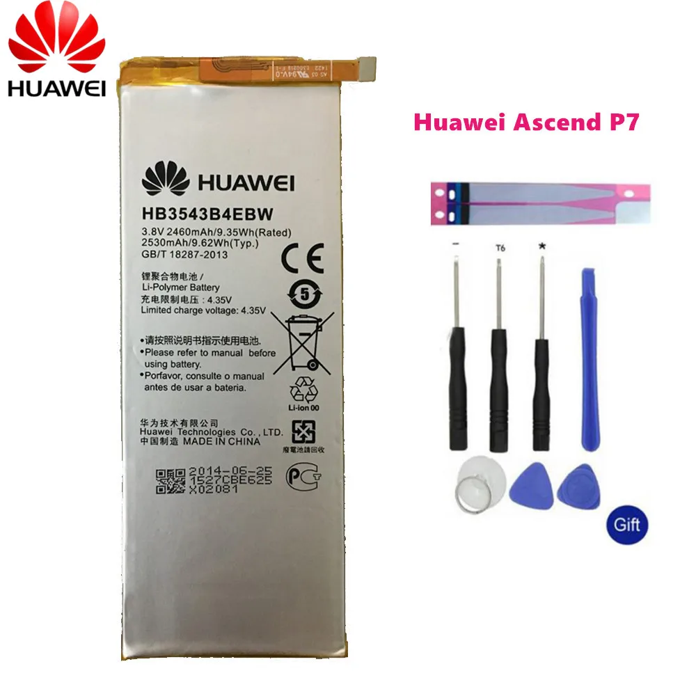 

Huawei Original Battery for Huawei P7 HB3543B4EBW Rechargeable 2460mAh Backup Battery for Huawei P7+Gift Tools