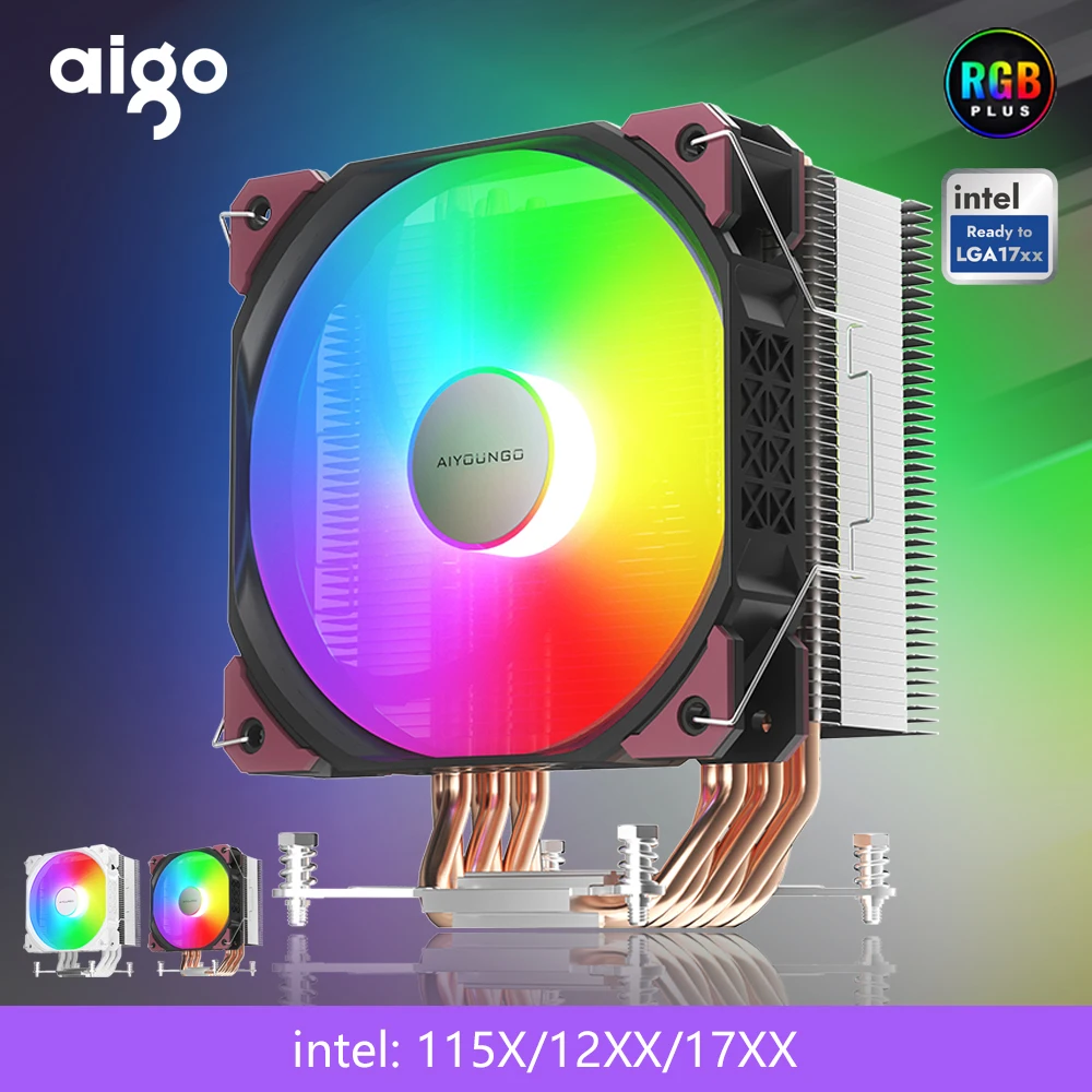 

Aigo CPU Cooler 6 Heat pipe Cooler 4pin PWM mute RGB PC Air Cooler LGA Intel LGA 1700 1200 1150 1151 2011 CPU Cooling Fan