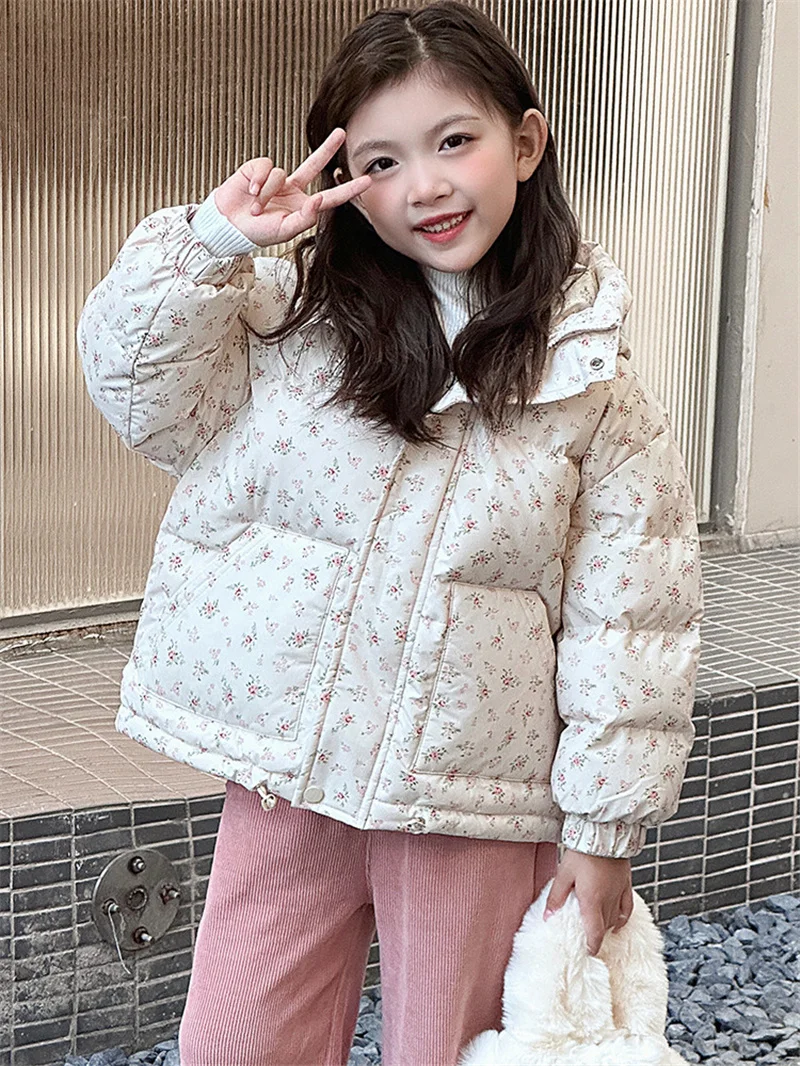 Girls Down Cotton Coats 2024 New Winter Thick Warm Long Jackets Children's Embroidered Fur Hooded Parka Kids Snowsuit Outerwear