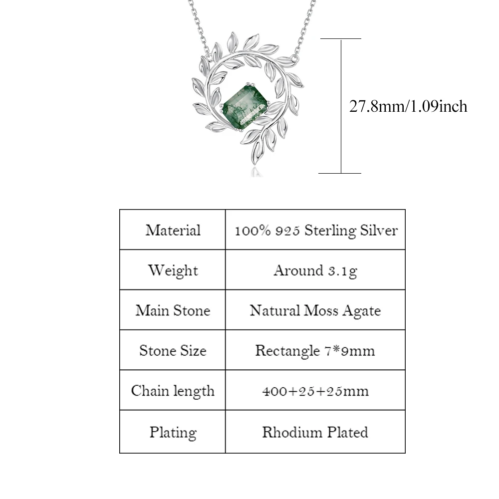 ALLNOEL 100% 925 Sterling Sliver Necklace for Women Natural Moss Agate Olive Branch Circle Leaves June Birthstone Jewelry Gifts