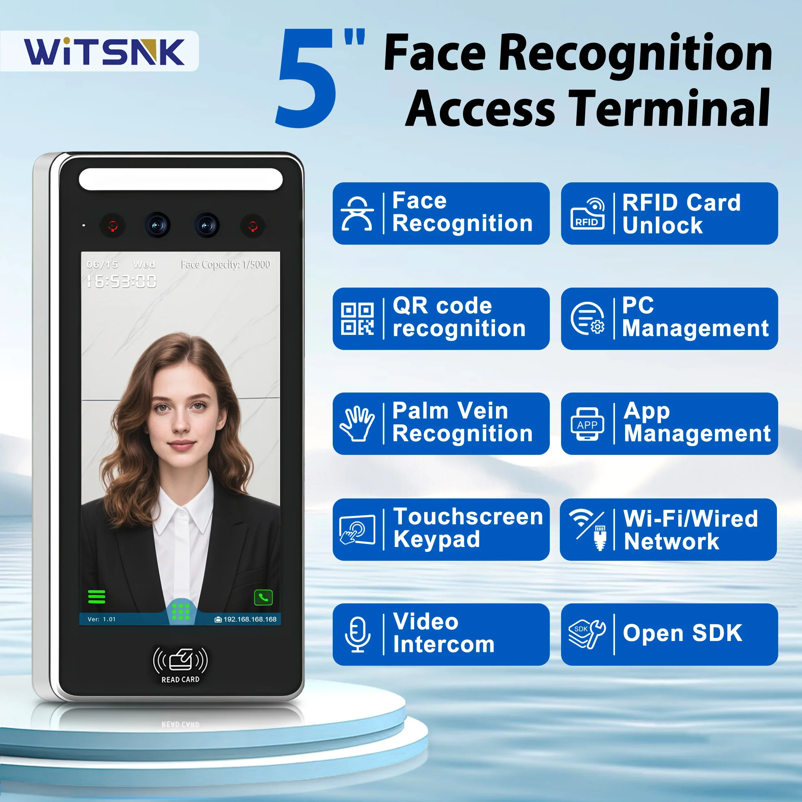 5 بوصة معدنية مقاومة للماء في الهواء الطلق التعرف على الوجه البيومترية RFID التحكم في الوصول وقت الحضور جهاز محطة مع التطبيق السحابي