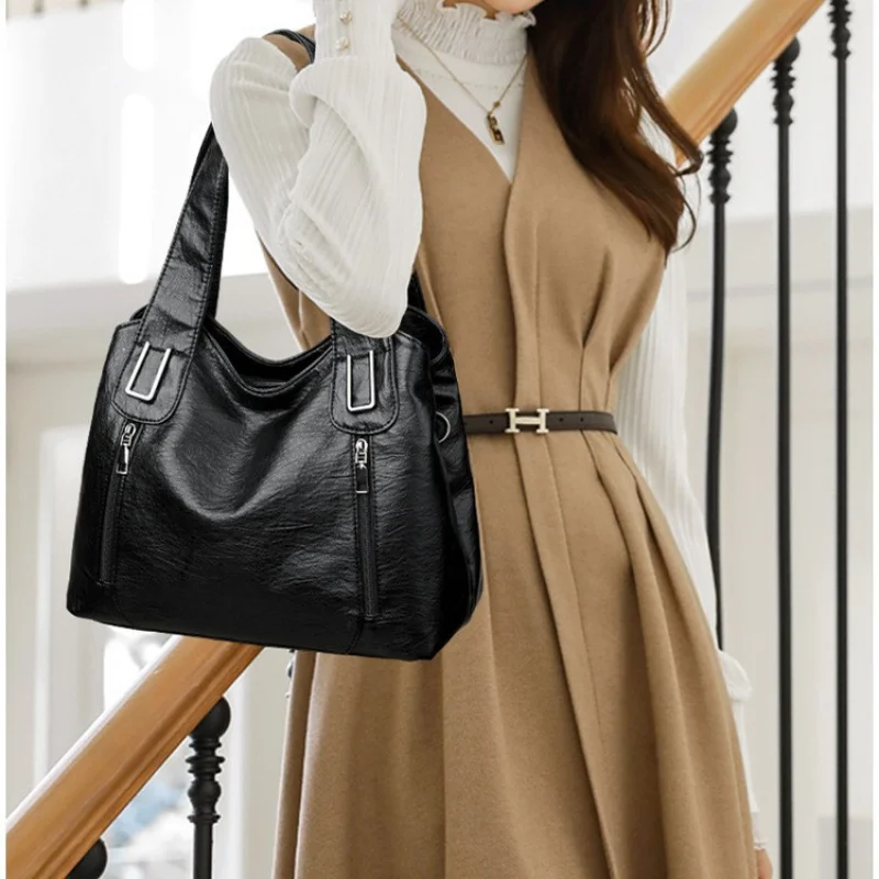

Fashionable New Big Capacity Tote Single Shoulder Work Bag All Match Crossbody Soft Leather Armpit Bag for Women