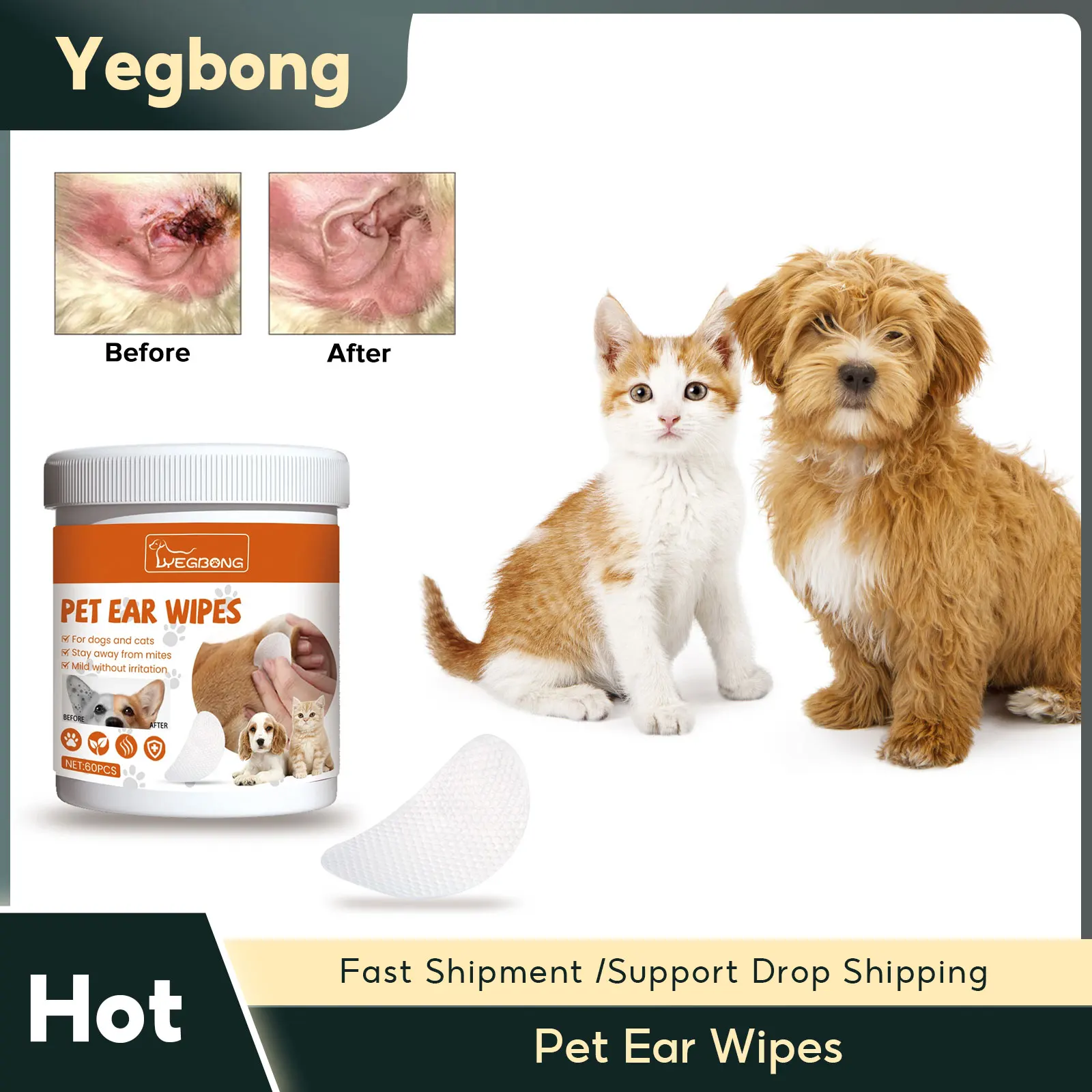 

Pet Ear Wipes Earwax Removal Cats Dogs Gentle Ear Mites Dirt Cleaning Eye Tooth Stain Remover Deodorizing Finger Cots for Pets