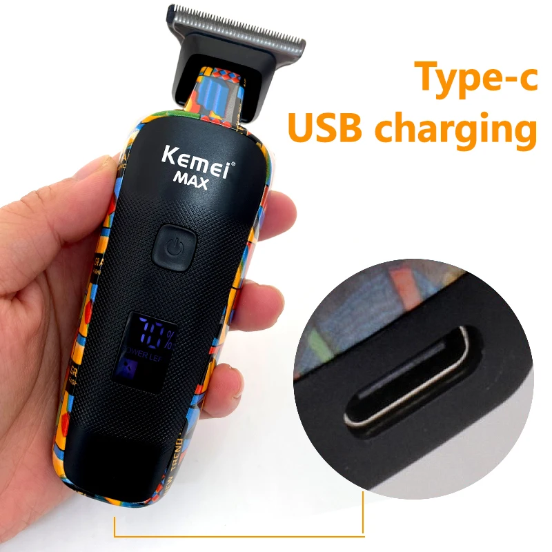 Kemei KM-5090 máquina de cortar cabelo elétrica multifuncional casa aparador de cabelo impressão graffiti navalha usb barbeador elétrico masculino