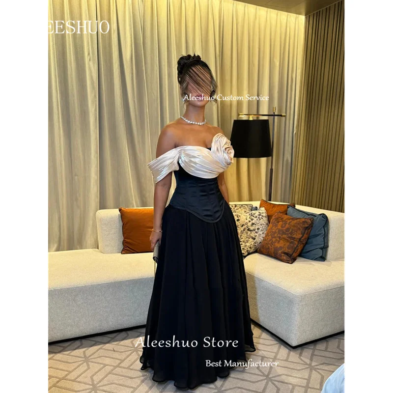 Elegant A-Line Long Satin Prom Dress Simple Strapless One Shoulder Pleat Flowers Evening Dress Sexy Backless 2025 Customized - Image 5