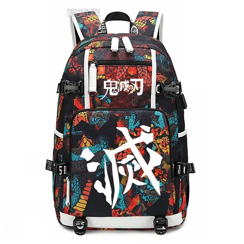 Demon Slayer: Kimetsu No Yaiba Kamado Tanjirou Backpack Laptop Bag Men Anime Travel Bags USB Oxford Backpack Schoolbag