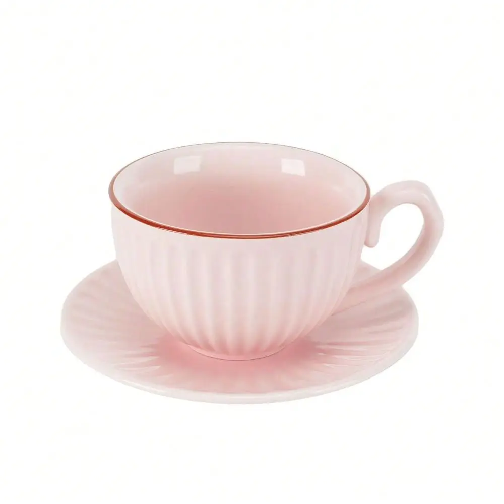 

Cup And Saucer Set,11 Oz Latte Cappuccino Cup With Saucer,Pink Porcelain Tea Cup Set For Espresso,Coffee Or Tea Cup For Home Ki