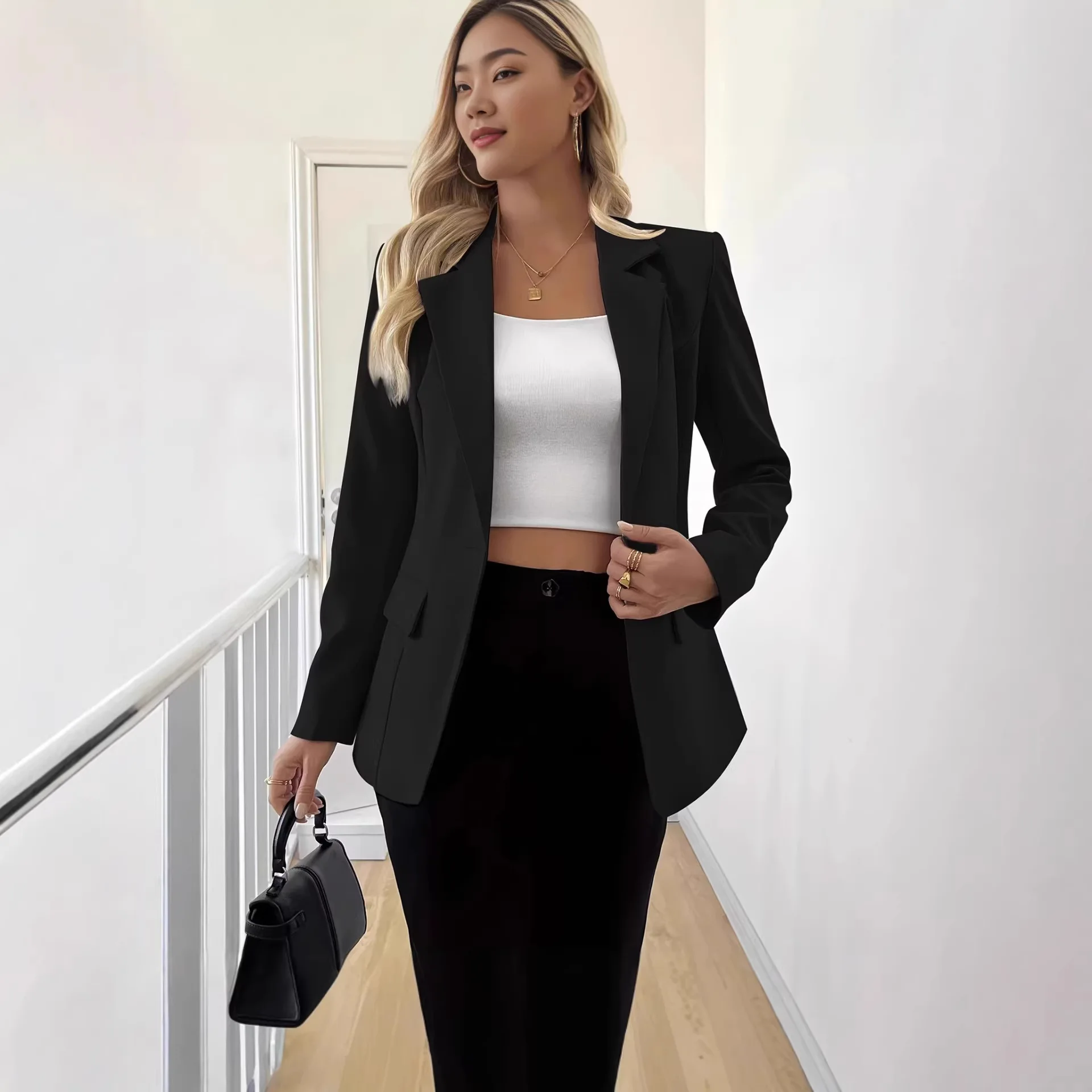Women Long Sleeve Blazer Jacket Solid One Button Casual Office Blazers Spring Summer