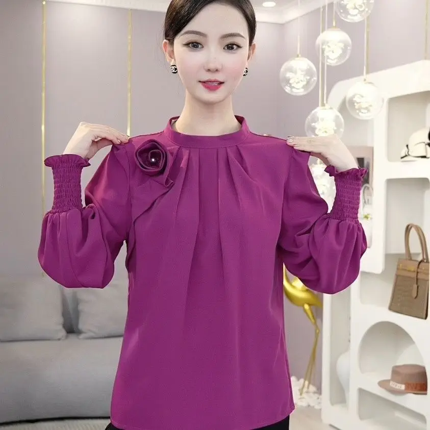 French Style Light Luxury Niche Purple Long Sleeved Fashionable Shirt Versatile Design Sense Top for Women 2023 Autumn New Item