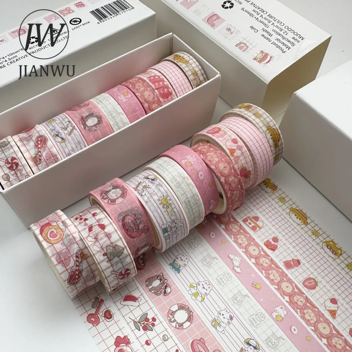 JIANWU 10 rotoli/set Vintage Grid Material Decor Washi Tape Set creativo DIY Journal Collage Scrapbooking cancelleria