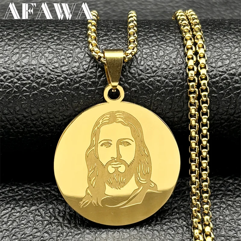 Christian God Jesus Medal Necklace for Women Men Stainless Steel Gold Silver Color Holy Pray Chain Jewelry colar masculino