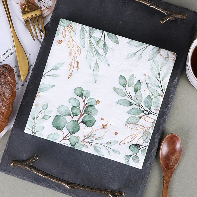 20pcs/pack 33x33cm Square Paper Plant Leaves Printed Tissue Disposable Napkins Festival Wedding Party Placemat Decoration