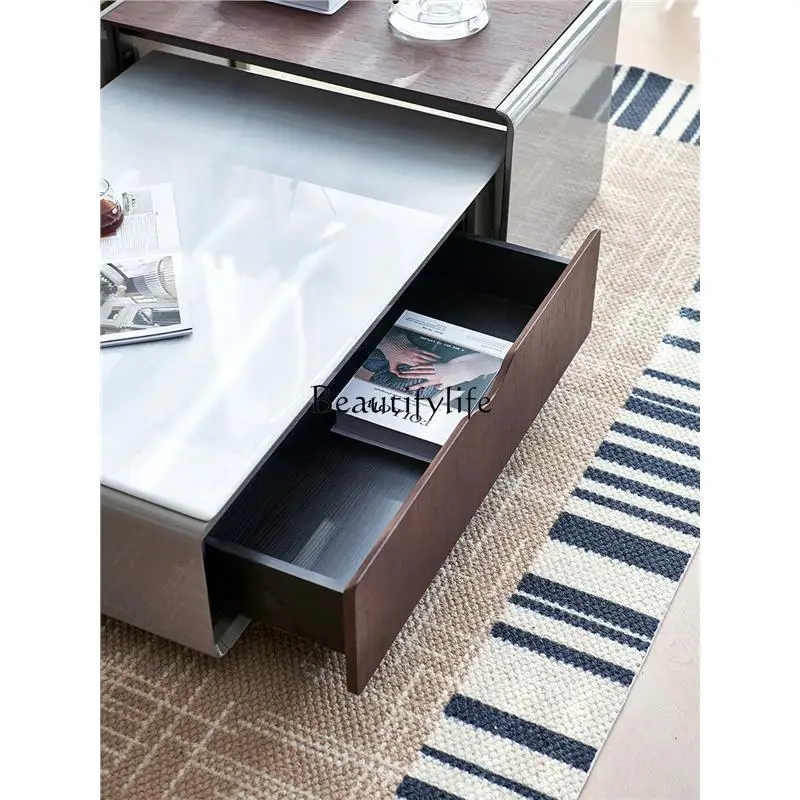 Modern simple microcrystalline stone living room coffee table rectangular high and low combination coffee table