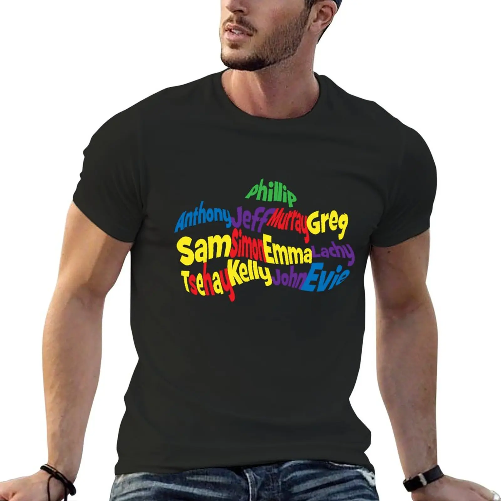 Wiggly Word Cloud T-shirt blacks tees anime clothes summer tops t shirt men