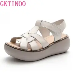 GKTINOO-sandalias de cuña de cuero genuino para mujer, zapatos de plataforma informales con punta abierta, hechos a mano, para verano, 2024