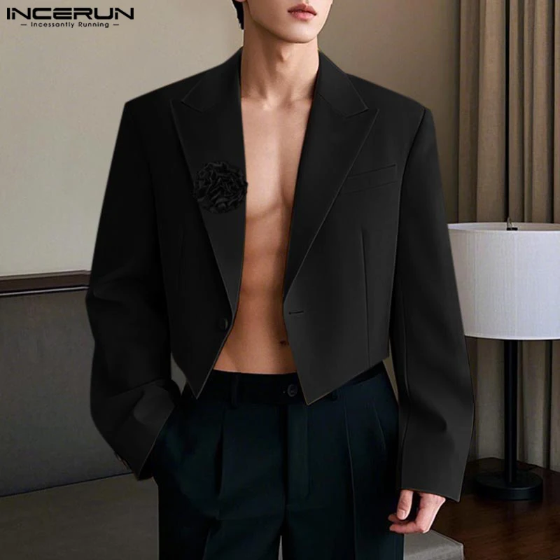 INCERUN Men Blazer Flower Patchwork Lapel Long Sleeve One Button Male Suits Streetwear Autumn 2025 Fashion Thin Coats Blazer