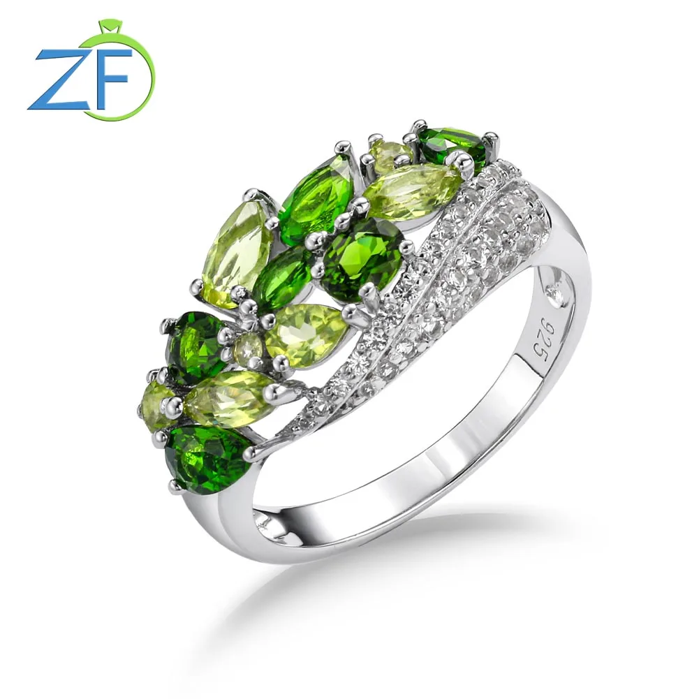 

GZ ZONGFA Original 925 Sterling Silve Rings for Women Natural Peridot Diopside Gemstone 2ct Trendy Wedding Gifts Fine Jewelry