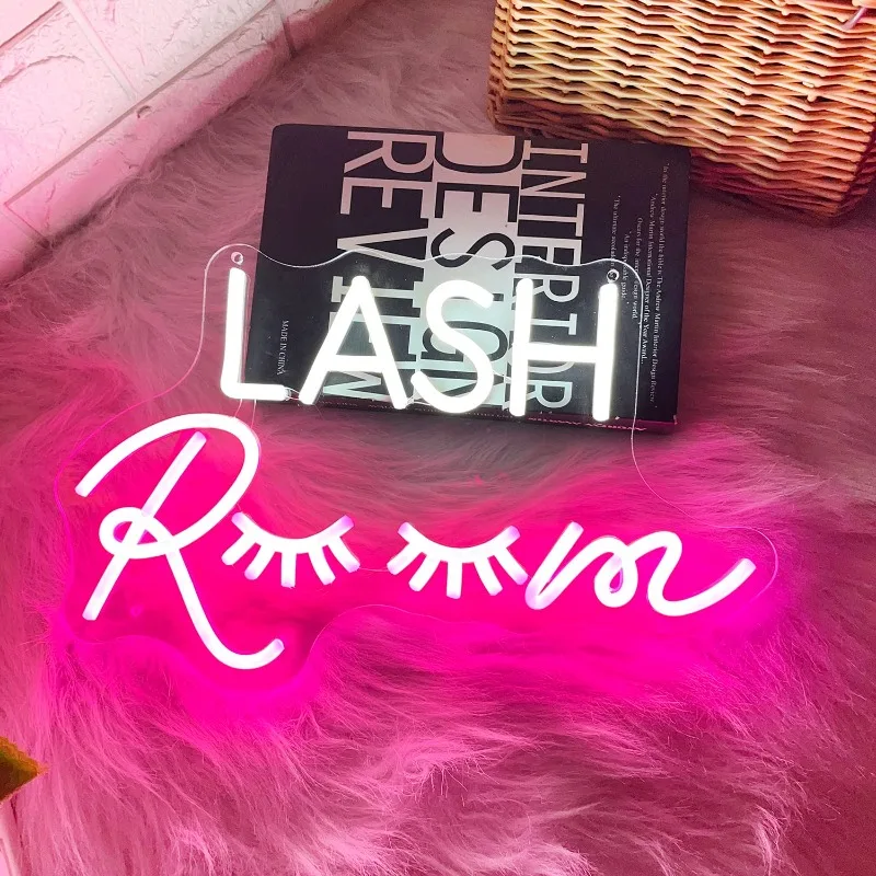 Imagem -02 - Usb Powered Eyelashes Neon Light Sign Brilho Led Maquiagem Sala de Beleza Casa Parede Aniversário Festa de Casamento Meninas Rosa